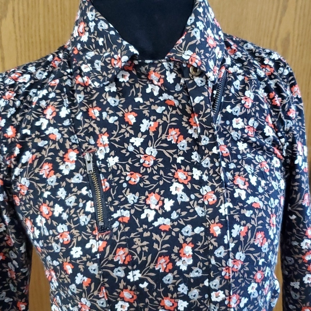 Anthropologie hei hei floral denim moto zip insulated lined jacket - Picture 2 of 11